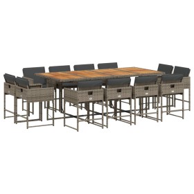 vidaXL 13-tlg. Garten-Essgruppe mit Kissen Grau Poly Rattan
