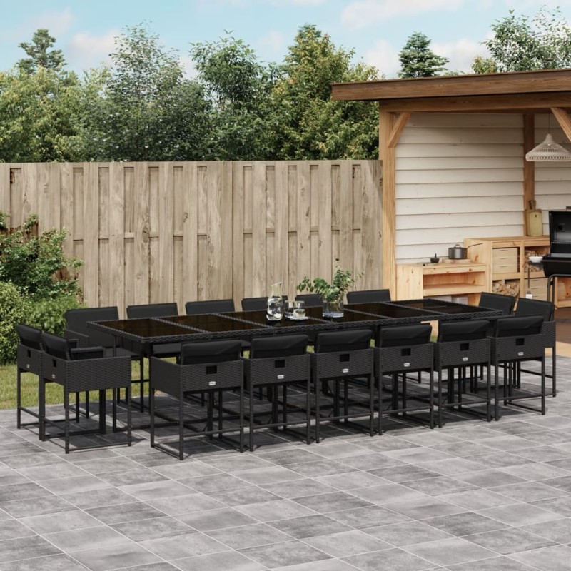 vidaXL 17-tlg. Garten-Essgruppe mit Kissen Schwarz Poly Rattan vidaXL 17-tlg. Garten-Essgruppe mit Kissen Schwarz Poly Rattan