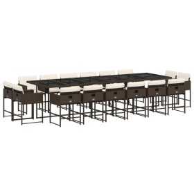 vidaXL 17-tlg. Garten-Essgruppe mit Kissen Braun Poly Rattan
