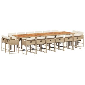 vidaXL 17-tlg. Garten-Essgruppe mit Kissen Beige Poly Rattan