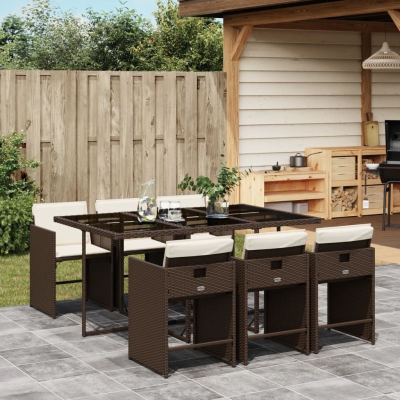 vidaXL 7-tlg. Garten-Essgruppe mit Kissen Braun Poly Rattan vidaXL 7-tlg. Garten-Essgruppe mit Kissen Braun Poly Rattan