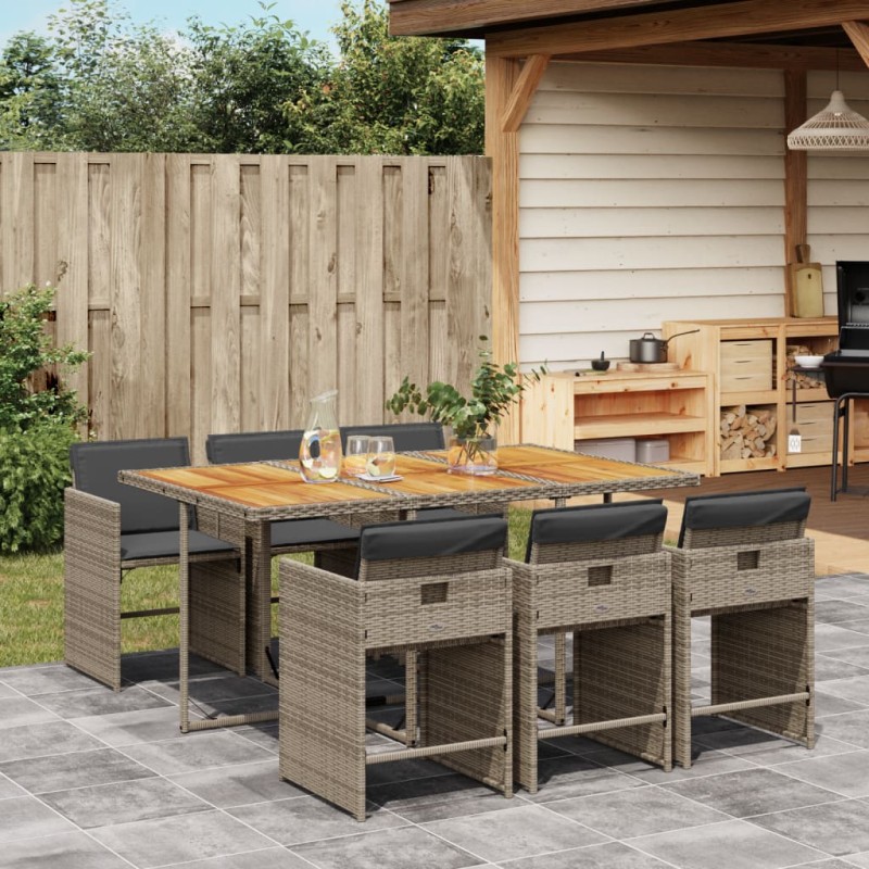 vidaXL 7-tlg. Garten-Essgruppe mit Kissen Grau Poly Rattan vidaXL 7-tlg. Garten-Essgruppe mit Kissen Grau Poly Rattan