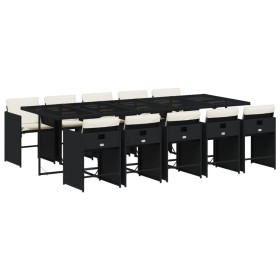 vidaXL 11-tlg. Garten-Essgruppe mit Kissen Schwarz Poly Rattan