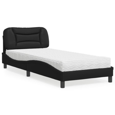 vidaXL Bett mit Matratze Schwarz 90x200 cm Kunstleder