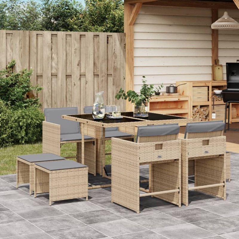vidaXL 9-tlg. Garten-Essgruppe mit Kissen Beigemischung Poly Rattan vidaXL 9-tlg. Garten-Essgruppe mit Kissen Beigemischung Poly Rattan