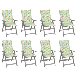 Verstellbare Gartenstühle mit Auflagen 8 Stk. Grau Akazienholz