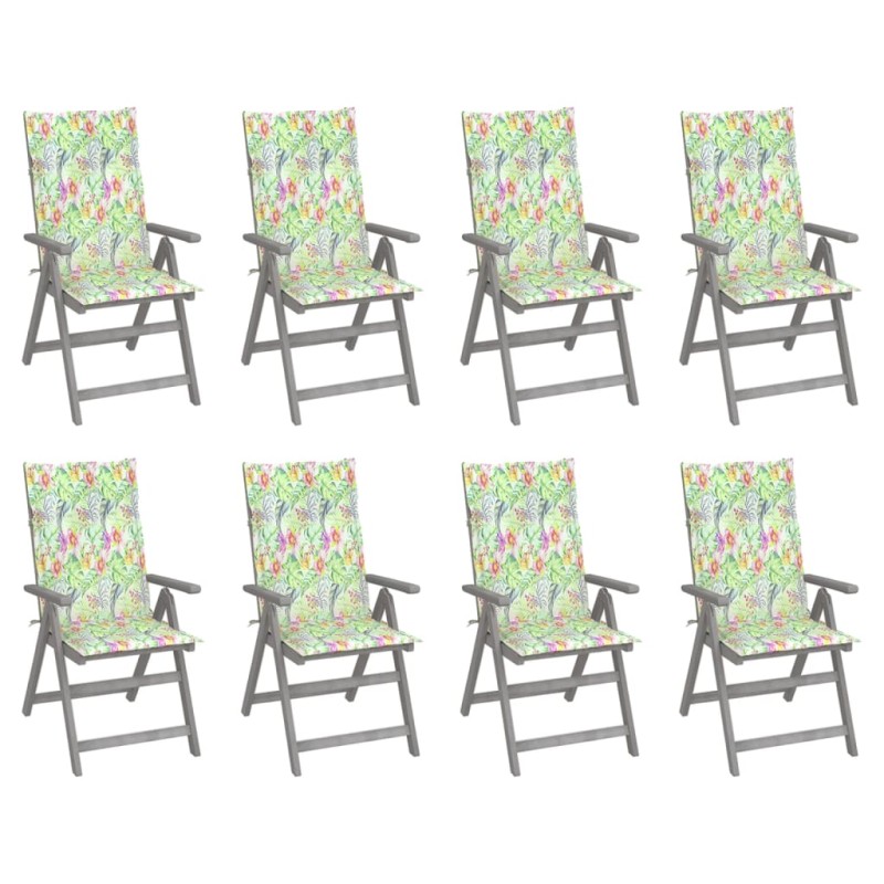 Verstellbare Gartenstühle mit Auflagen 8 Stk. Grau Akazienholz Verstellbare Gartenstühle mit Auflagen 8 Stk. Grau Akazienholz