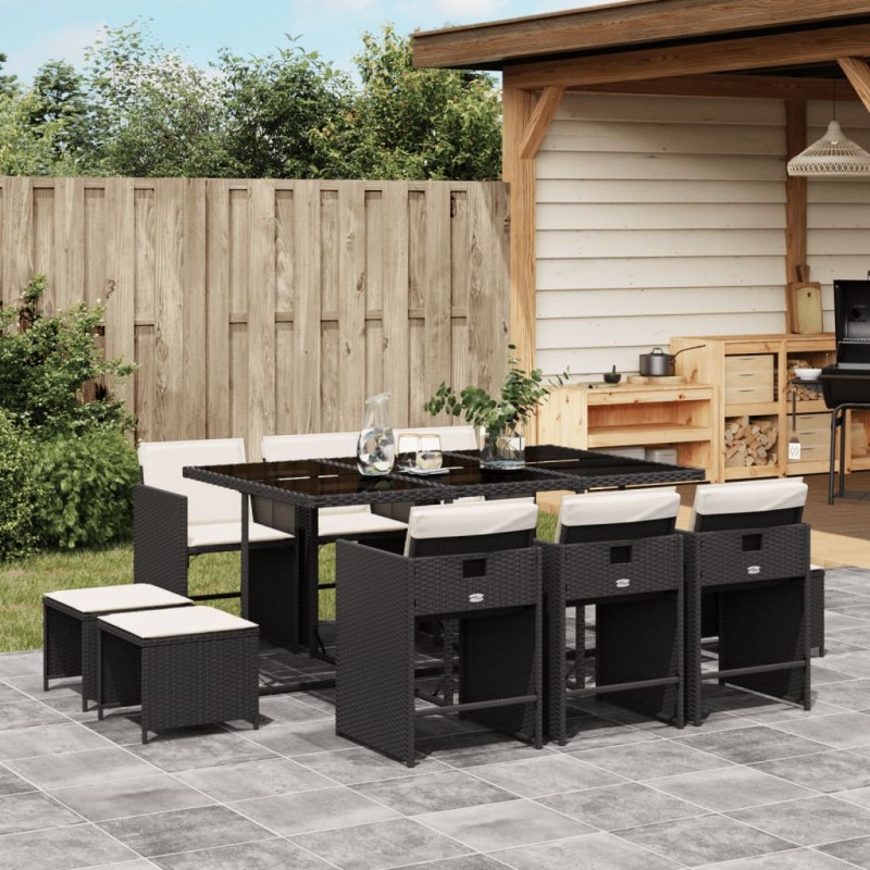 vidaXL 11-tlg. Garten-Essgruppe mit Kissen Schwarz Poly Rattan vidaXL 11-tlg. Garten-Essgruppe mit Kissen Schwarz Poly Rattan