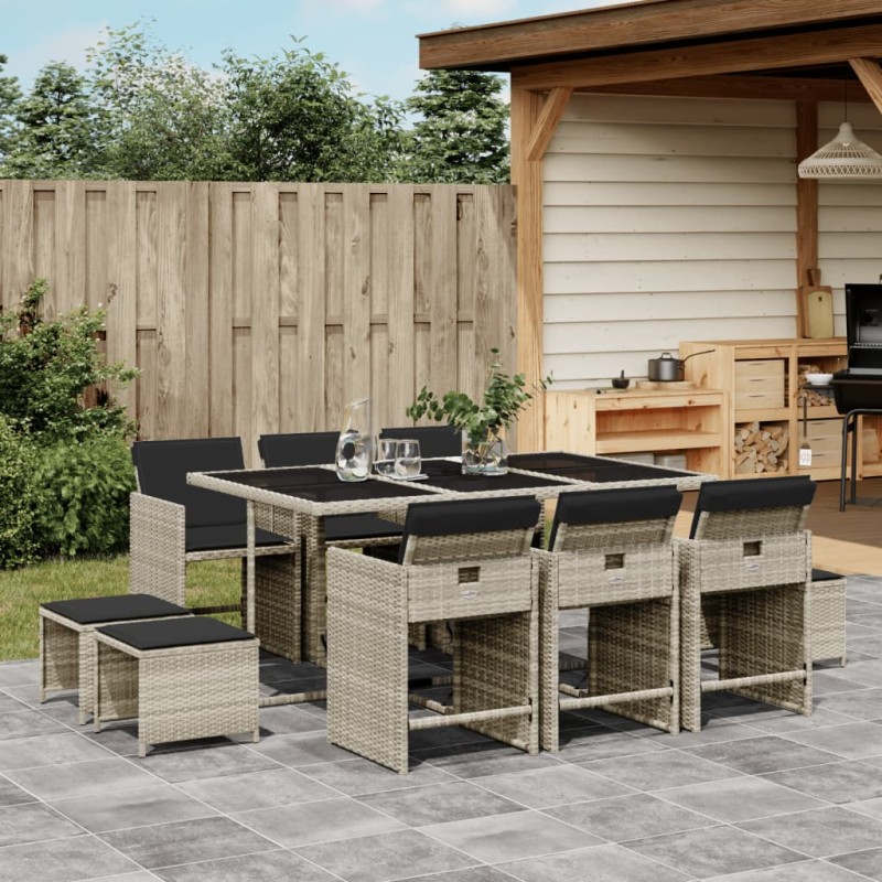 vidaXL 11-tlg. Garten-Essgruppe mit Kissen Hellgrau Poly Rattan vidaXL 11-tlg. Garten-Essgruppe mit Kissen Hellgrau Poly Rattan
