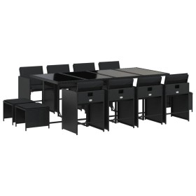 vidaXL 13-tlg. Garten-Essgruppe mit Kissen Schwarz Poly Rattan