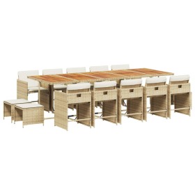 vidaXL 15-tlg. Garten-Essgruppe mit Kissen Beige Poly Rattan