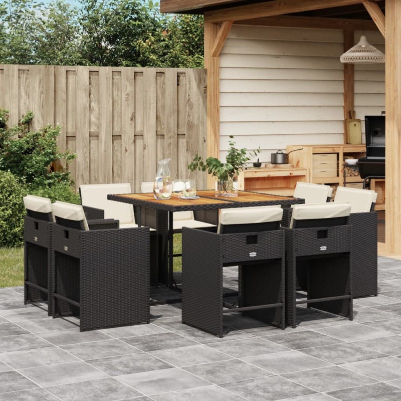 vidaXL 9-tlg. Garten-Essgruppe mit Kissen Schwarz Poly Rattan vidaXL 9-tlg. Garten-Essgruppe mit Kissen Schwarz Poly Rattan