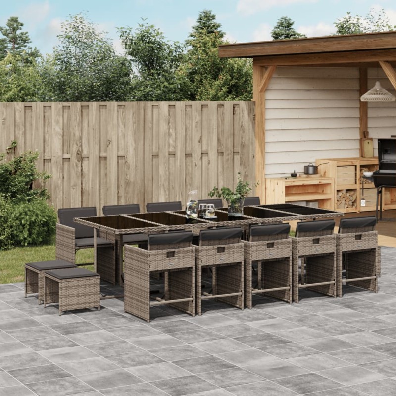 vidaXL 15-tlg. Garten-Essgruppe mit Kissen Grau Poly Rattan vidaXL 15-tlg. Garten-Essgruppe mit Kissen Grau Poly Rattan