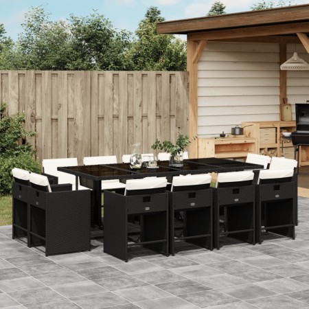 vidaXL 13-tlg. Garten-Essgruppe mit Kissen Schwarz Poly Rattan