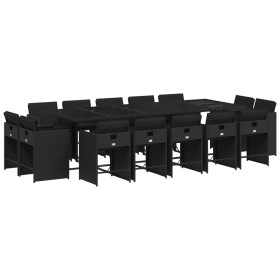 vidaXL 15-tlg. Garten-Essgruppe mit Kissen Schwarz Poly Rattan