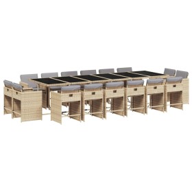 vidaXL 17-tlg. Garten-Essgruppe mit Kissen Beigemischung Poly Rattan