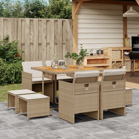 vidaXL 9-tlg. Garten-Essgruppe mit Kissen Beige Poly Rattan