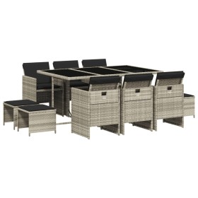 vidaXL 11-tlg. Garten-Essgruppe mit Kissen Hellgrau Poly Rattan