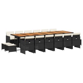 vidaXL 17-tlg. Garten-Essgruppe mit Kissen Schwarz Poly Rattan