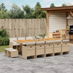 vidaXL 15-tlg. Garten-Essgruppe mit Kissen Beige Poly Rattan