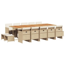vidaXL 15-tlg. Garten-Essgruppe mit Kissen Beige Poly Rattan