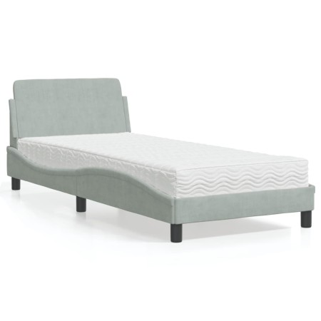 vidaXL Bett mit Matratze Hellgrau 90x190 cm Samt