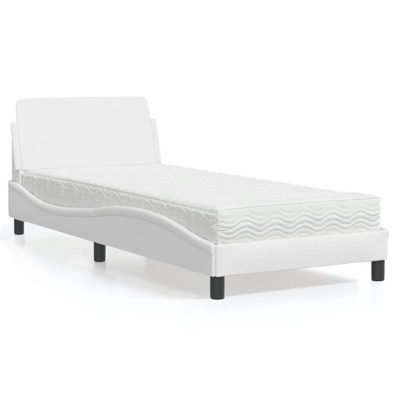 vidaXL Bett mit Matratze Weiß 90x190 cm Kunstleder vidaXL Bett mit Matratze Weiß 90x190 cm Kunstleder