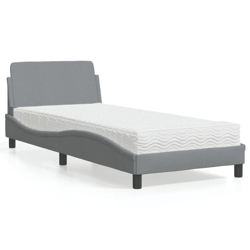 vidaXL Bett mit Matratze Hellgrau 90x200 cm Stoff vidaXL Bett mit Matratze Hellgrau 90x200 cm Stoff