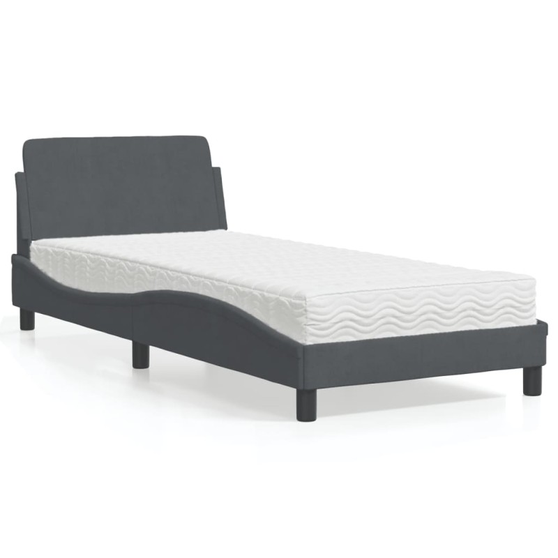 vidaXL Bett mit Matratze Dunkelgrau 90x200 cm Samt vidaXL Bett mit Matratze Dunkelgrau 90x200 cm Samt