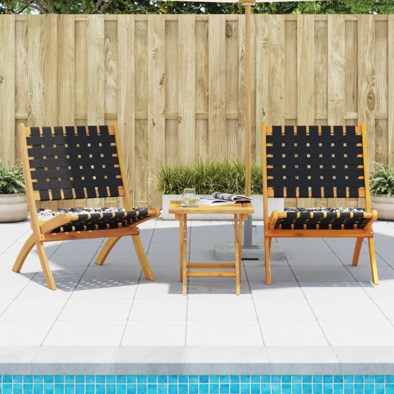 vidaXL Gartenstühle 2 Stk. Klappbar Schwarz Massivholz Akazie & Stoff vidaXL Gartenstühle 2 Stk. Klappbar Schwarz Massivholz Akazie & Stoff