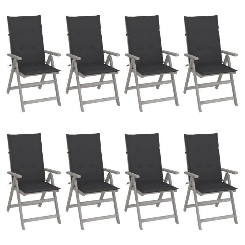 Verstellbare Gartenstühle mit Auflagen 8 Stk. Grau Akazienholz Verstellbare Gartenstühle mit Auflagen 8 Stk. Grau Akazienholz