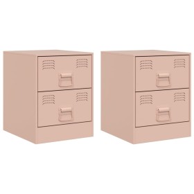 vidaXL Nachttische 2 Stk. Rosa 34,5x39x44 cm Stahl