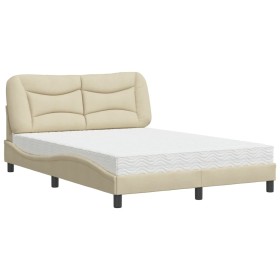 vidaXL Bett mit Matratze Creme 120x200 cm Stoff