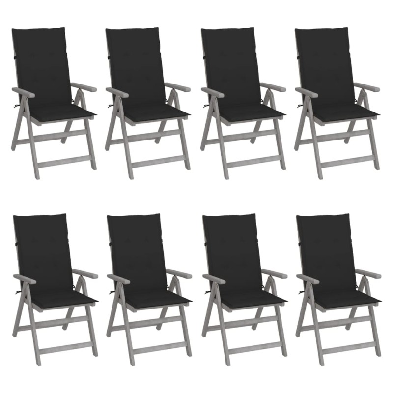 Verstellbare Gartenstühle mit Auflagen 8 Stk. Grau Akazienholz Verstellbare Gartenstühle mit Auflagen 8 Stk. Grau Akazienholz