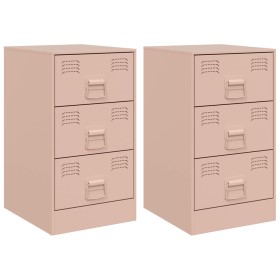vidaXL Nachttische 2 Stk. Rosa 34,5x39x62 cm Stahl