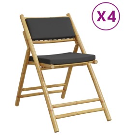 vidaXL Bistrostühle 4 Stk. Klappbar mit Dunkelgrauen Kissen Bambus