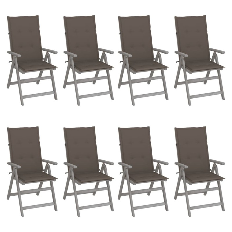 vidaXL Verstellbare Gartenstühle mit Auflagen 8 Stk. Grau Akazienholz vidaXL Verstellbare Gartenstühle mit Auflagen 8 Stk. Grau Akazienholz