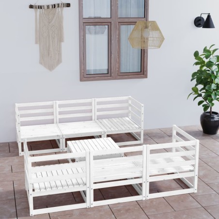 7-tlg. Garten-Lounge-Set Weiß Kiefer Massivholz
