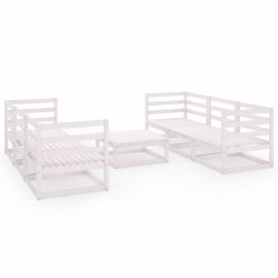7-tlg. Garten-Lounge-Set Weiß Kiefer Massivholz