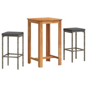 vidaXL 3-tlg. Gartenbar-Set Grau Massivholz Akazie und Poly Rattan