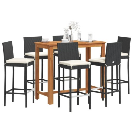 vidaXL 7-tlg. Gartenbar-Set Schwarz Massivholz Akazie und Poly Rattan