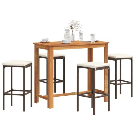 vidaXL 5-tlg. Gartenbar-Set Braun Massivholz Akazie und Poly Rattan