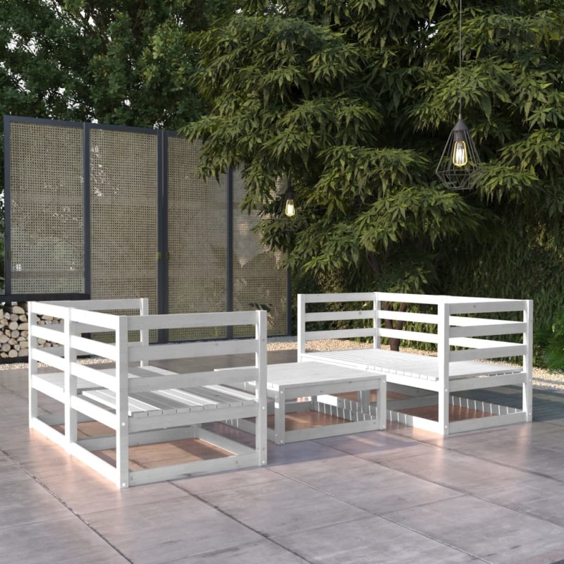 5-tlg. Garten-Lounge-Set Weiß Kiefer Massivholz 5-tlg. Garten-Lounge-Set Weiß Kiefer Massivholz