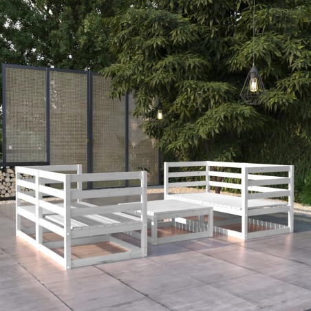 5-tlg. Garten-Lounge-Set Weiß Kiefer Massivholz