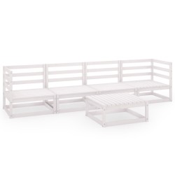 5-tlg. Garten-Lounge-Set Weiß Kiefer Massivholz