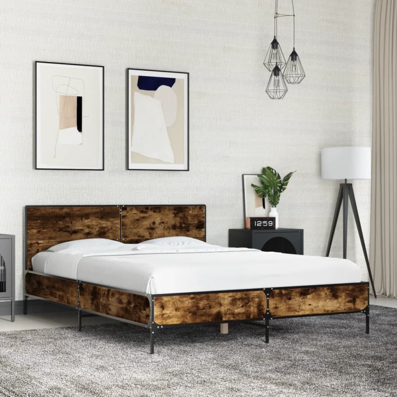 vidaXL Bettgestell Räuchereiche 120x200 cm Holzwerkstoff und Metall vidaXL Bettgestell Räuchereiche 120x200 cm Holzwerkstoff und Metall