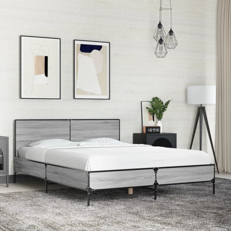 vidaXL Bettgestell Grau Sonoma 140x200 cm Holzwerkstoff und Metall vidaXL Bettgestell Grau Sonoma 140x200 cm Holzwerkstoff und Metall
