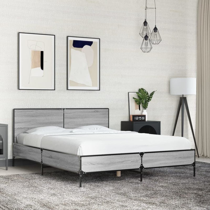 vidaXL Bettgestell Grau Sonoma 140x190 cm Holzwerkstoff und Metall vidaXL Bettgestell Grau Sonoma 140x190 cm Holzwerkstoff und Metall