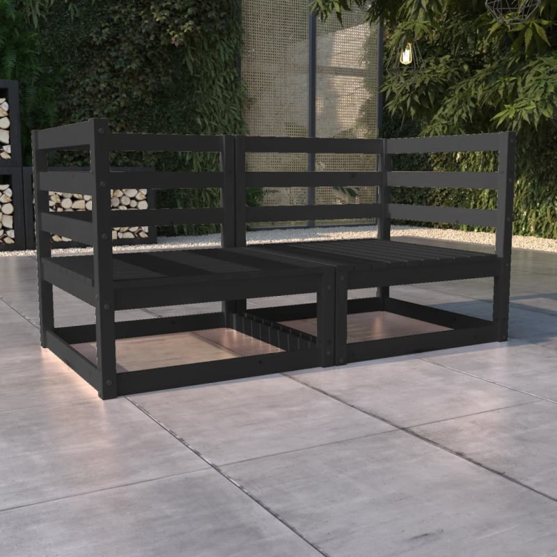 2-Sitzer-Gartensofa Schwarz Kiefer Massivholz 2-Sitzer-Gartensofa Schwarz Kiefer Massivholz