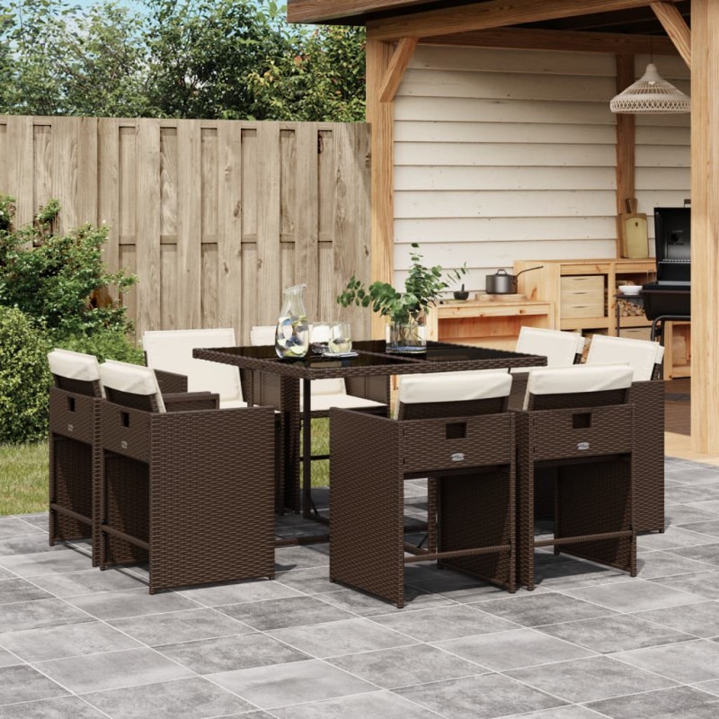 vidaXL 9-tlg. Garten-Essgruppe mit Kissen Braun Poly Rattan vidaXL 9-tlg. Garten-Essgruppe mit Kissen Braun Poly Rattan